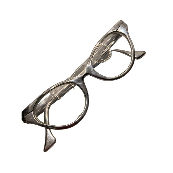 Vintage J Hasday Chrome Cat Glasses - Picture 1 of 7